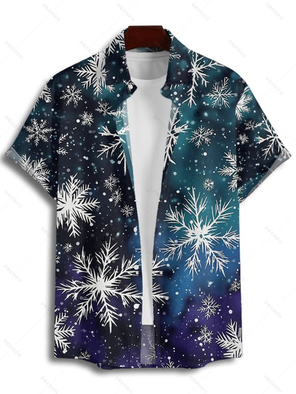 Chemise de Noël pour homme, imprimé flocon de neige, chemise boutonnée ombrée - Bleu profond M