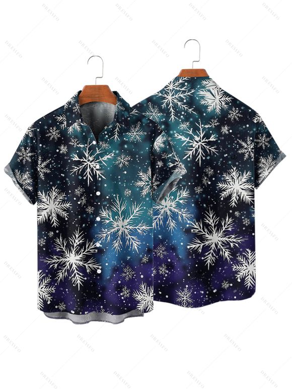 Chemise de Noël pour homme, imprimé flocon de neige, chemise boutonnée ombrée - Bleu profond M