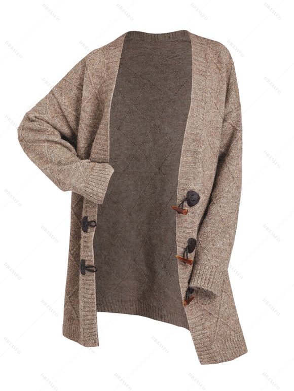Cardigan long à boutons en corne et motif géométrique texturé de couleur unie - café XXL | US 14