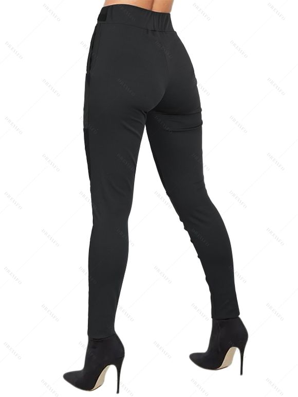 Leggings gothiques de couleur unie avec rivets transparents et anneau en O - Noir XXL | US 14