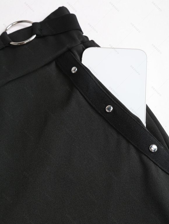 Leggings gothiques de couleur unie avec rivets transparents et anneau en O - Noir XXL | US 14