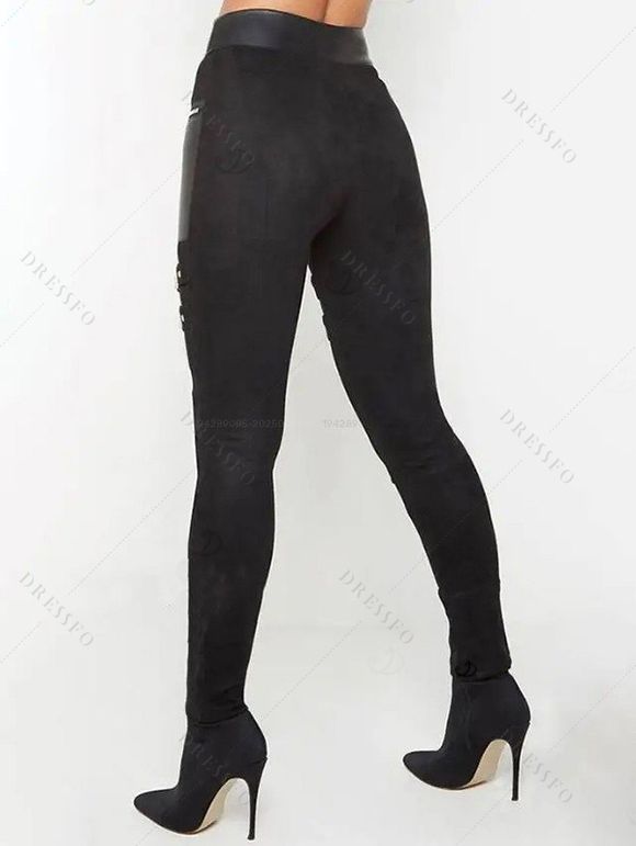 Gothic Women Outfit Grommet O-ring Cut Out Top and Buckle Leggings Set - Rouge Vineux S | US 4