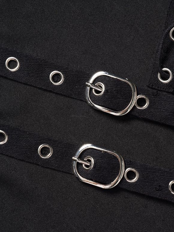 Women Outfit Colorblock Skew Neck Textured Buckle Top and Lace Up Leggings Set - Gris Clair S | US 4