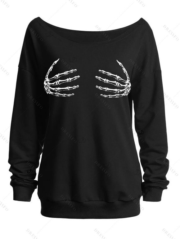 Sweat-shirt gothique à manches longues et col incliné avec imprimé main de squelette - Noir XXL | US 14