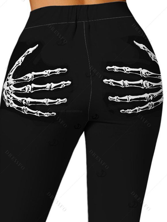 Gothic Women Outfit Skeleton Hand Print Skew Neck Sweatshirt and Leggings Set - Noir S | US 4