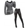 Women Outfit Textured Heather Faux Twinset Top and Zipper Buckle Leggings Set - Gris S | US 4