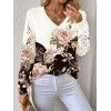 Pull tricoté de vacances à imprimé floral et feuilles, col en V ajouré, colorblock - Blanc XL | US 10