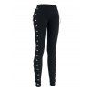 Leggings gothiques taille haute élastiques à lacets de couleur unie - Noir L | US 8-10