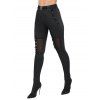 Leggings gothiques de couleur unie avec rivets transparents et anneau en O - Noir L | US 8-10