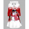 Robe à capuche de Noël, imprimé flocon de neige, bonhomme de neige, colorblock, robe à lacets - Rouge L | US 8-10