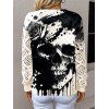 Pull gothique tricoté à imprimé tête de mort et col en V ajouré - Blanc M | US 6