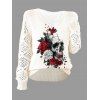 Pull gothique en tricot à imprimé tête de mort et col en V ajouré - Blanc L | US 8