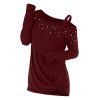 Pull uni à col oblique et manches longues avec fausses perles - Rouge Vineux XXL | US 14