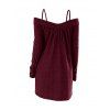 Pull uni à fausses perles et épaules dénudées, haut long croisé - Rouge Vineux M | US 6