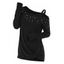 Pull uni à col oblique et manches longues avec fausses perles - Noir L | US 8-10
