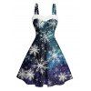 Christmas Couple Outfit Snowflake Print Faux Fur Dress and Shirt Set - Bleu profond S | US 4