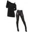 Women Outfit Solid Color Faux Pearl Skew Neck Sweater and Buckle Leggings Set - Noir S | US 4