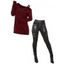 Women Outfit Solid Color Faux Pearl Skew Neck Sweater and Buckle Leggings Set - Noir S | US 4