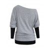 Haut à col oblique colorblock Haut à manches longues à boucle texturée - Gris Clair S | US 4
