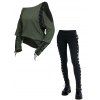 Women Outfit Solid Color Cut Out Skew Neck Top Lace Up Leggings Set - Vert Armée S | US 4
