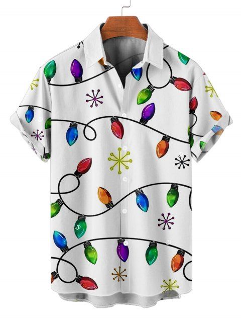 Chemise de Noël pour homme, imprimé flocons de neige et chaîne en éclair, boutonnée