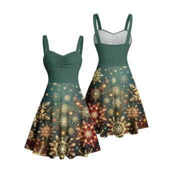 Christmas Dress Snowflake Star Print Ruched Holiday Dress