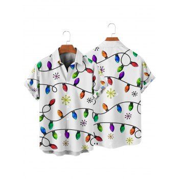 Men's Christmas Shirt Lightning Chain Snowflake Print Button Up Shirt