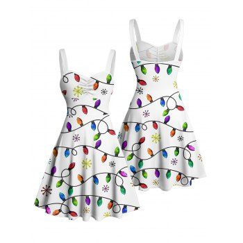 Christmas Dress Snowflake Colored Printed Ruched Holiday Dress
