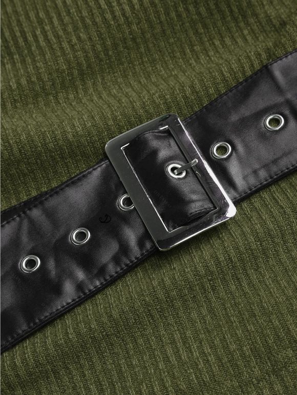 Women Outfit Colorblock Knitted Belt Hoodie Top and Grommet Leggings Set - Vert Armée S | US 4