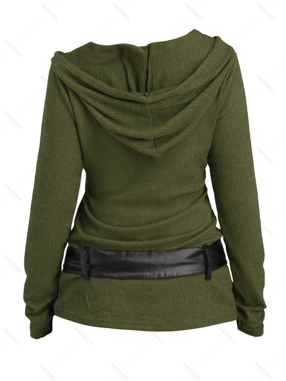 Women Outfit Colorblock Knitted Belt Hoodie Top and Grommet Leggings Set - Vert Armée S | US 4