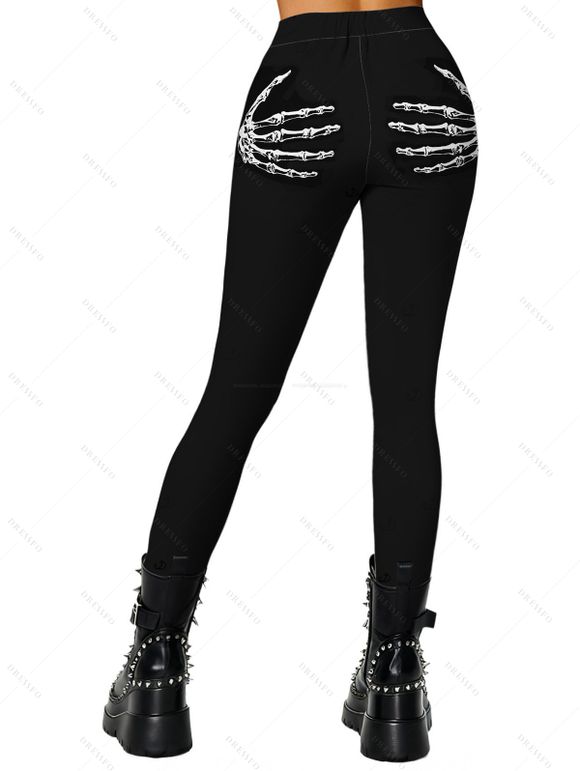 Gothic Women Outfit Skeleton Hand Print Skew Neck Sweatshirt and Leggings Set - Blanc S | US 4