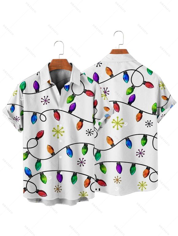 Chemise de Noël pour homme, imprimé flocons de neige et chaîne en éclair, boutonnée - Blanc 5XL