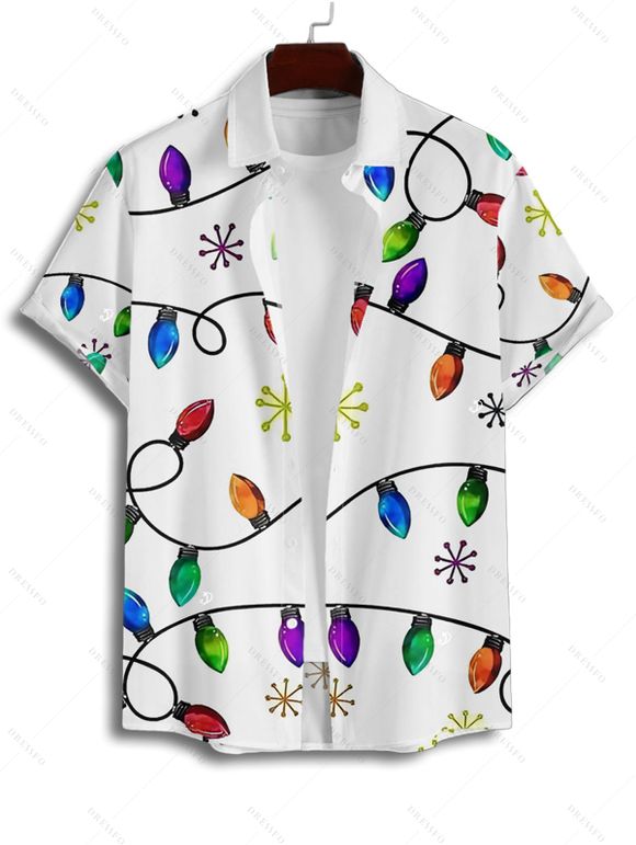 Chemise de Noël pour homme, imprimé flocons de neige et chaîne en éclair, boutonnée - Blanc 5XL
