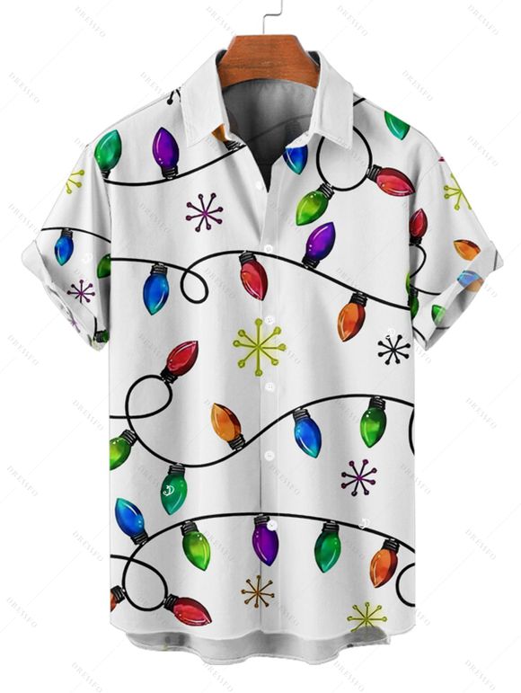 Chemise de Noël pour homme, boutonnée, imprimée de flocons de neige - Blanc S