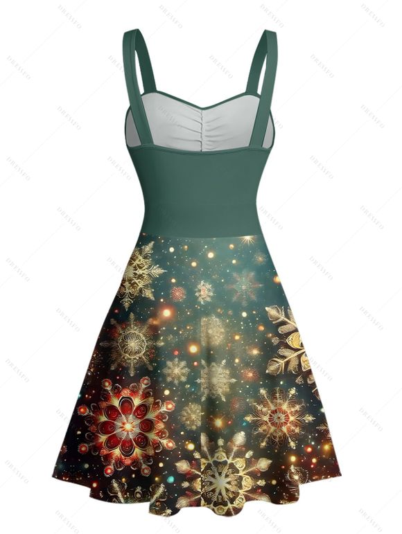 Robe de Noël à imprimé flocon de neige et étoiles, robe de vacances froncée - Vert Armée XXXXXL | US 20