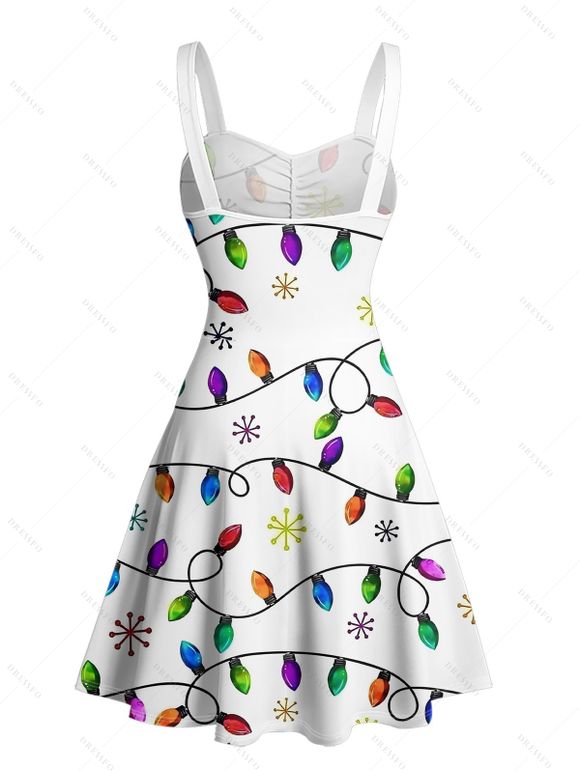 Robe de Noël à imprimé flocons de neige et chaîne en forme d'éclair, froncée - Blanc XXXXXL | US 20