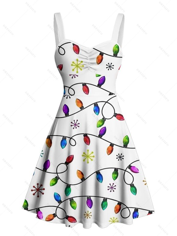 Robe de Noël à imprimé flocon de neige, froncée, pour les fêtes - Blanc XL | US 12