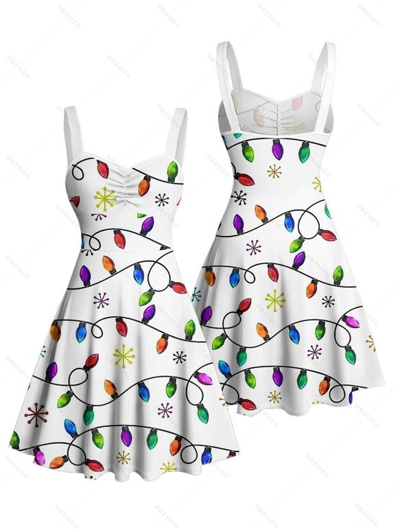 Robe de Noël à imprimé flocons de neige et chaîne en forme d'éclair, froncée - Blanc XXXXXL | US 20