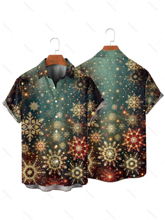 Christmas Couple Outfit Snowflake Star Print Dress and Shirt Set - Vert Armée S | US 4