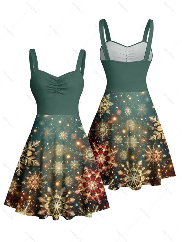 Christmas Couple Outfit Snowflake Star Print Dress and Shirt Set - Vert Armée S | US 4