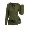Women Outfit Colorblock Knitted Belt Hoodie Top and Grommet Leggings Set - Vert Armée S | US 4