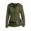 Women Outfit Colorblock Knitted Belt Hoodie Top and Grommet Leggings Set - Vert Armée S | US 4