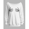 Sweat-shirt gothique à manches longues et col incliné avec imprimé main de squelette - Blanc L | US 8-10