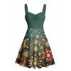 Robe de Noël à imprimé flocon de neige et étoiles, robe de vacances froncée - Vert Armée XL | US 12