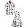 Christmas Couple Outfit Snowflake Colored Printed Dress and Shirt Set - Blanc S | US 4
