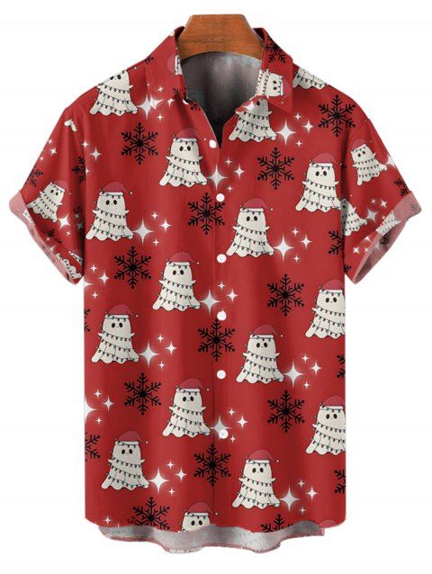 Chemise de vacances pour homme, imprimé fantôme avec chapeau de Noël et flocon de neige, boutonnée