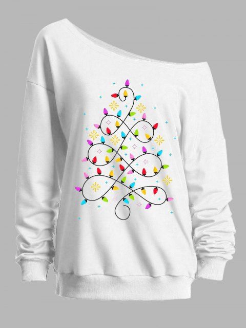 Sweat-shirt de vacances à manches longues et col incliné avec imprimé sapin de Noël