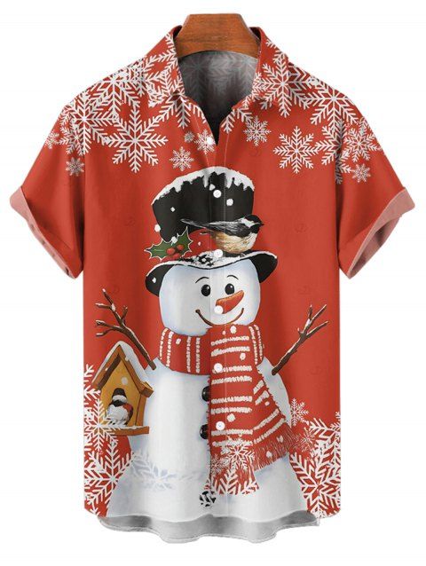Chemise de Noël pour homme, imprimé bonhomme de neige et flocon de neige, boutonnée