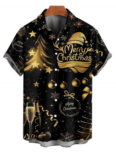 Chemise de vacances pour homme, imprimé sapin de Noël, chapeau, cloche, lettre, chemise boutonnée