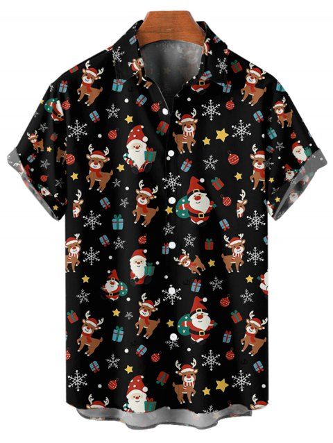 Chemise de Noël pour homme, imprimé Père Noël, élan, flocon de neige, boutonnée